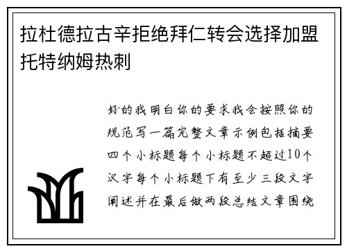 拉杜德拉古辛拒绝拜仁转会选择加盟托特纳姆热刺